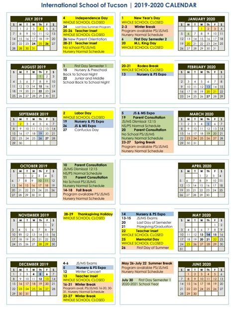 Basis Tucson Primary Calendar